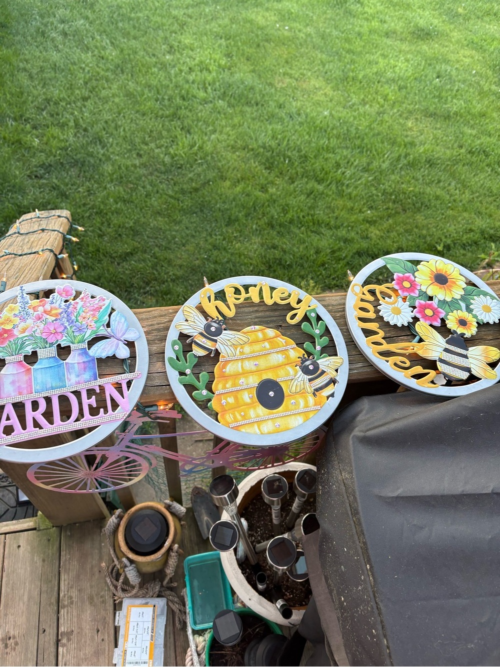 3- Garden decorative signs-RHINESTONED! Sparkly Bling!